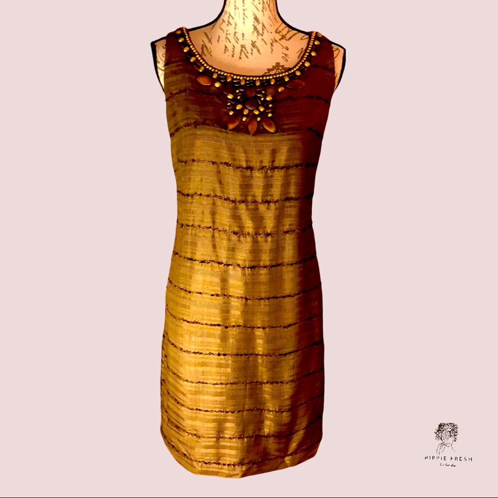 Eliza J Embellished Brown Silk Blend Sleeveless Sheath Dress Size 4